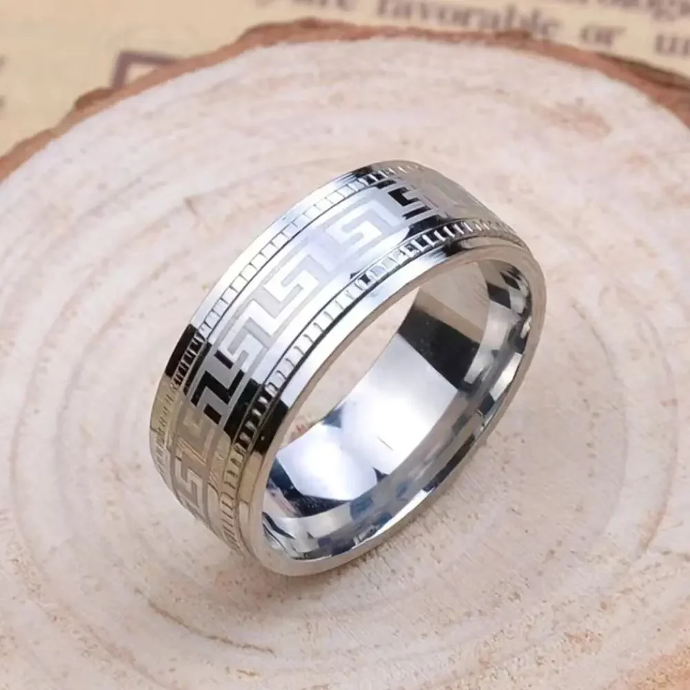 Greek Key Stainless Steel Ring Minimalist